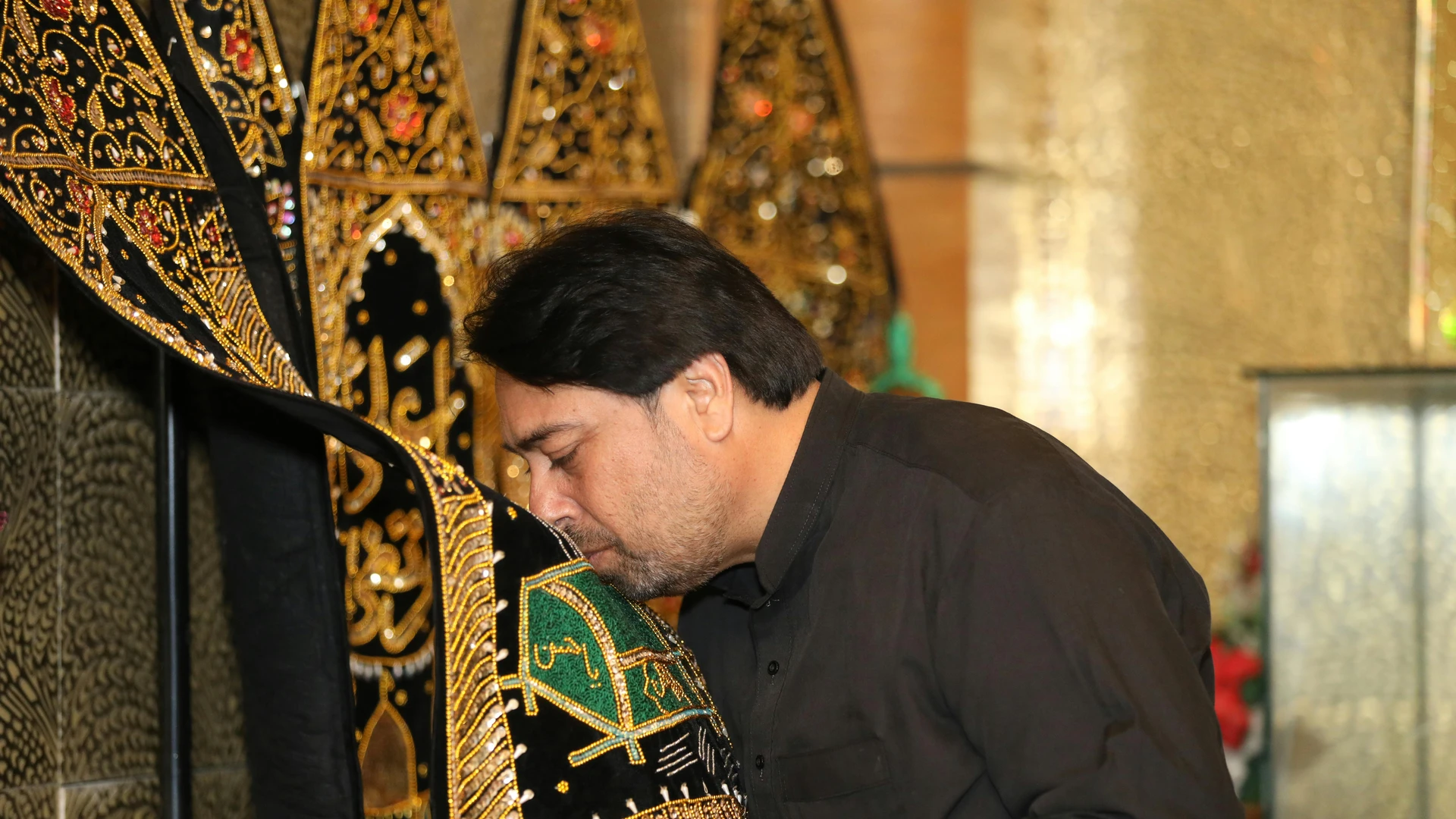 Marsa Alam, Egypt - Man observing religious ritual in ornate mosque interior, islamabad.